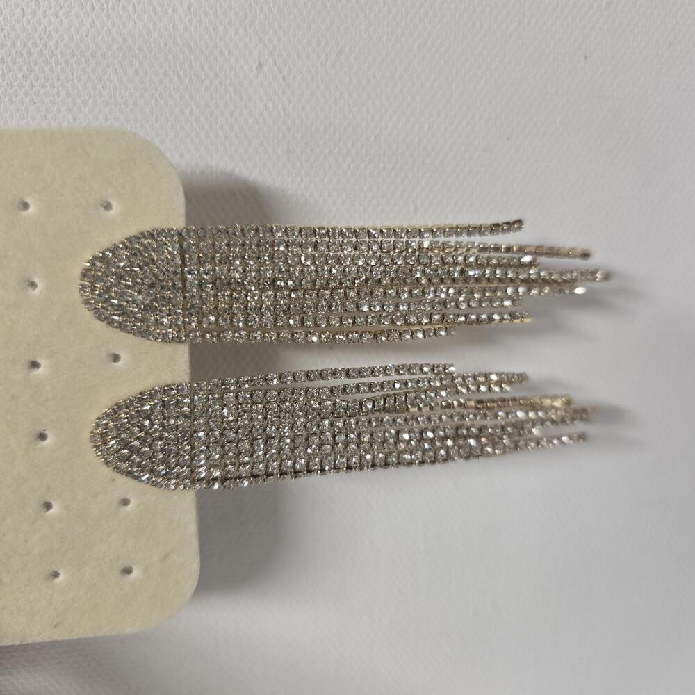 Sparkling Silver Long Statement Earrings - Picture 3 of 5